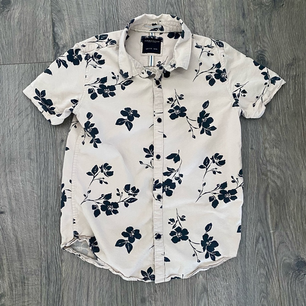 Denim & Flower Boys Floral Short Sleeve Dress Shirt Hawaiian 11/12 button down‌